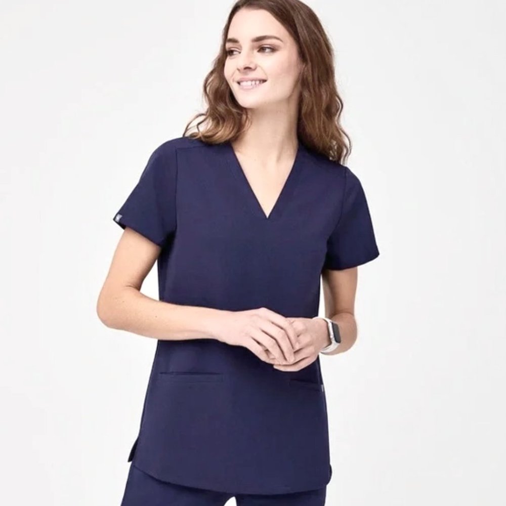 Figs Casma Three-Pocket Scrub Top Womens Size XXS Navy Blue